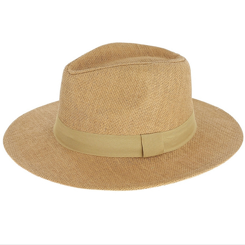 Fedora Classic Tan Vintage Style Panama Straw Chic Summer Hat - Picture 1 of 3